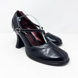 Vintage Y2K Unlisted Black Faux Leather Mary Jane Heels Women's 10 Flared Heel